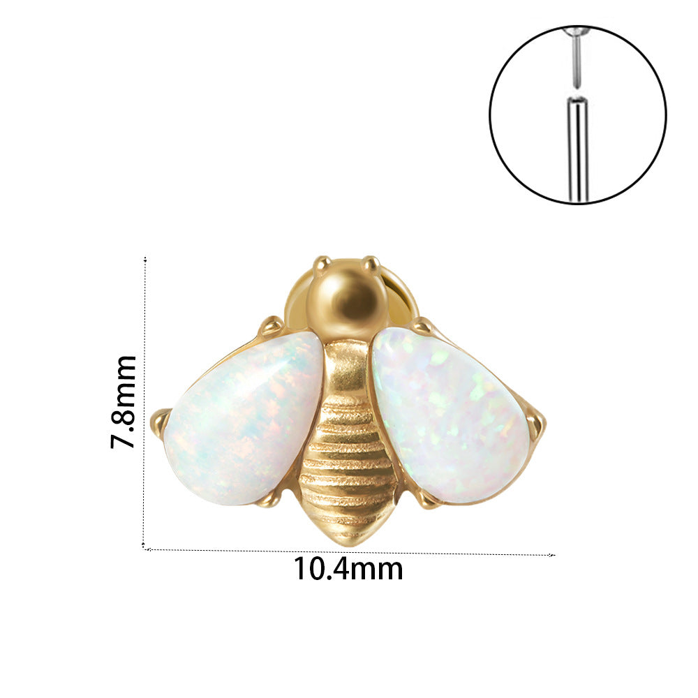 18K Gold Plated Stainless Steel Lip and Ear Studs with Synthetic Opal and Zircon - Animal and Insect Designs