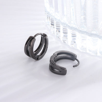 1 Pair Unisex Geometric Double Layer Sterling Silver Hoop Earrings