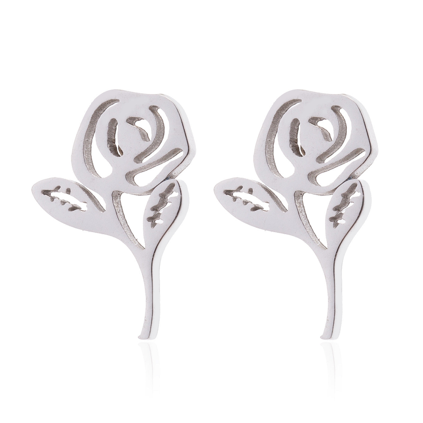 Stainless Steel Geometric Rose & Animal Stud Earrings Set