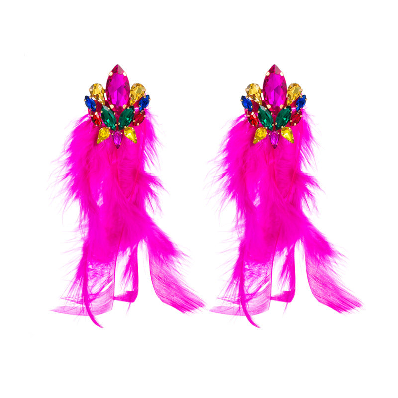 1 Pair Bohemian Geometric Feather Tassel Alloy Glass Gold Plated Women's Earrings