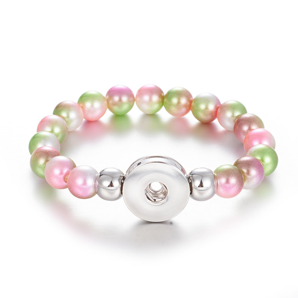 Children's Cartoon Unicorn String Bracelet with Colorful Faux Pearl Noosa Button Accessories