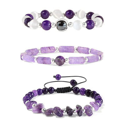 Simple Irregular Natural Stone Amethyst and Turquoise Beaded Bracelet Set