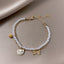 Geometric Alloy Beaded Double Love Pearl Bracelet for Women