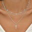 Simple Classic Cross Gold Plated Layered Necklace with Pearl Pendant