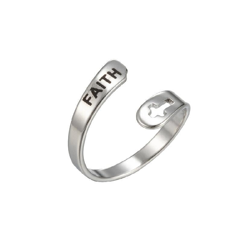 Retro Stainless Steel Letter Open Ring - Fashion Double Layer Design