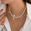 Bohemian Baroque Style Beach Pentagram Shell and Fish Tail Imitation Pearl Pendant Necklace Set