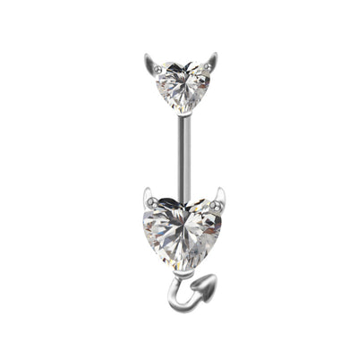 Elegant Heart Shape Stainless Steel Zircon Inlay Belly Ring