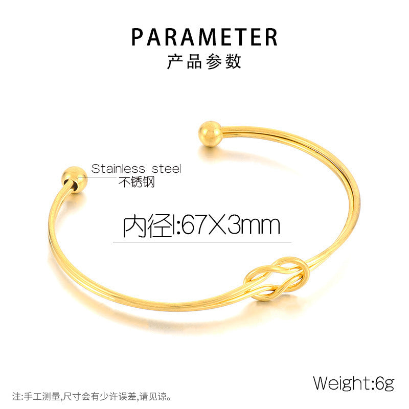 Elegant Geometric Stainless Steel Knot Open Bracelet - Minimalist Fashion Versatile Jewelry