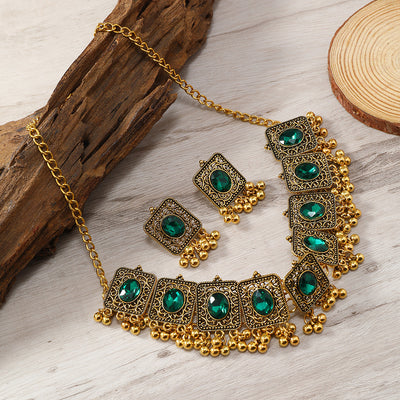 Luxurious Geometric Tassel Rhinestone Gold Plated Jewelry Set for Women