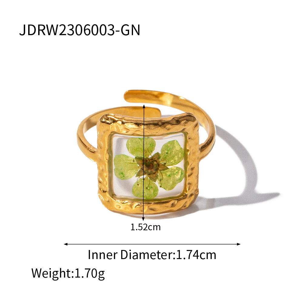 Elegant Retro Flower 18K Gold Plated Stainless Steel Open Ring