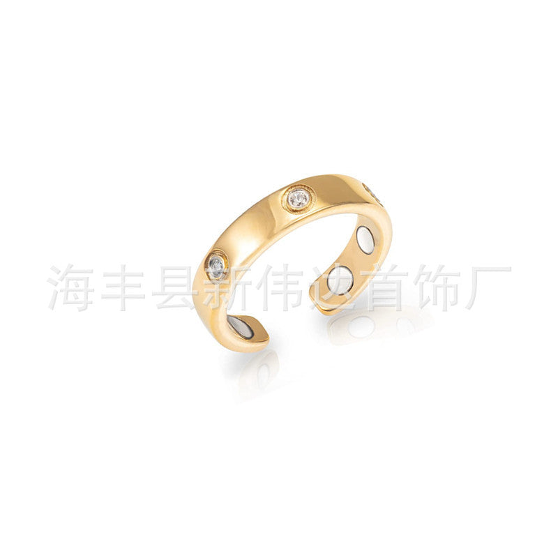 Creative Adjustable Magnetic Therapy Ring with Elegant Crystal Design for Men and Women