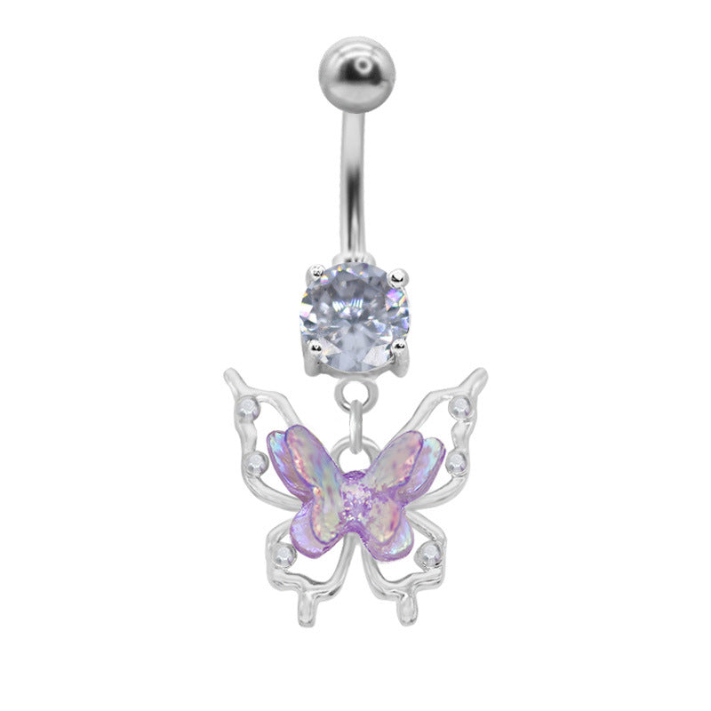 1 Piece Belly Rings Elegant Sexy Moon Butterfly 316 Stainless Steel  Alloy Plating Inlay Acrylic Rhinestones Zircon White Gold Plated