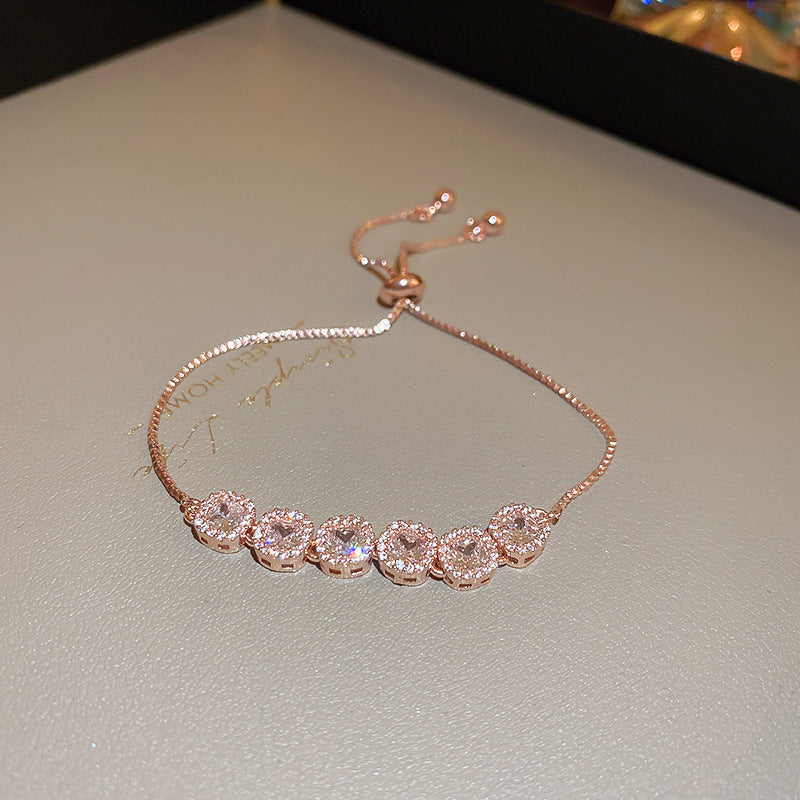 Elegant Zircon Flower Adjustable Copper Bracelet - Fashionable Hand Accessory