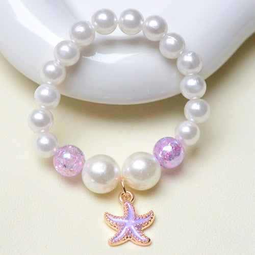 Mermaid Starfish Shell Charm Beaded Alloy Bracelet Set for Kids