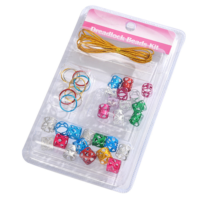 Gold Wire Dreadlocks Hair Extension Rings & Metal Hollow Flower Tubes Set