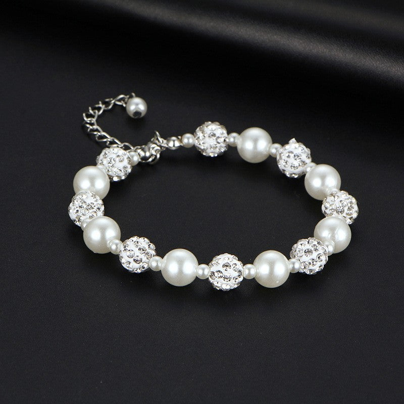 Casual Style Imitation Pearl Rhinestone Women's Bracelet with Diamond Beads