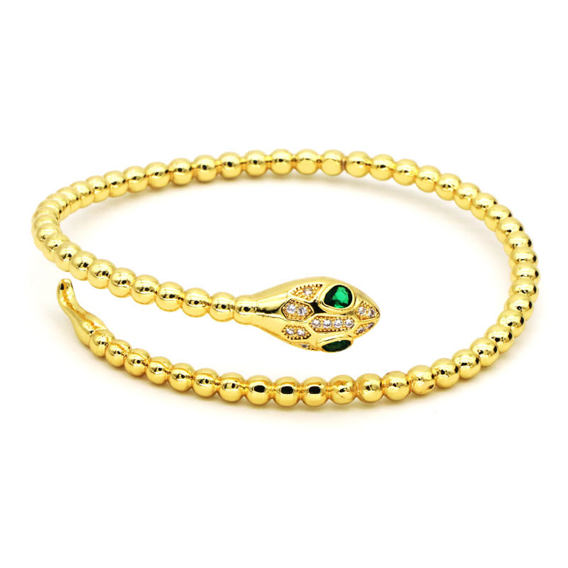 Colored Zircon Snake Head Open-end Bangle Bracelet