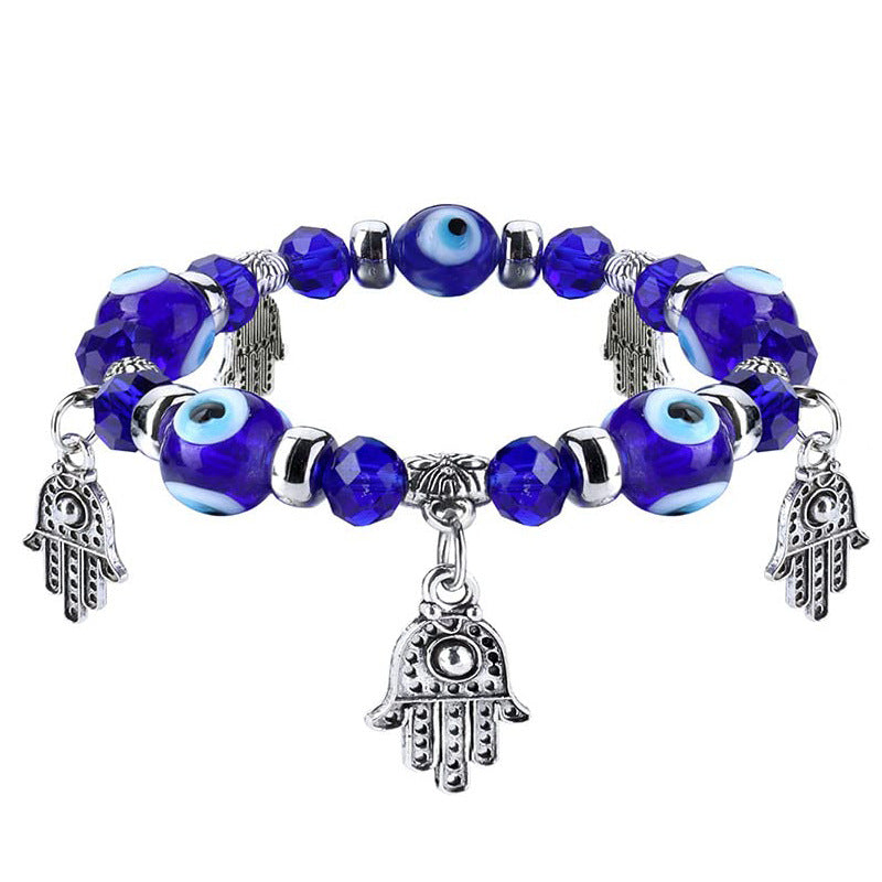 Ethnic Style Evil Eye Beaded Bracelet with Palm Pendant