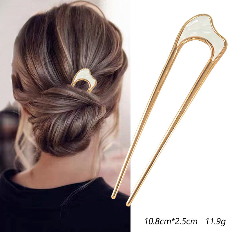 Women's U-Shape Alloy Hairpin - Japanese Style Metal Hair Fork