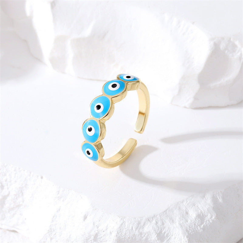 Casual Bohemian Evil Eye Alloy Enamel Women's Open Ring