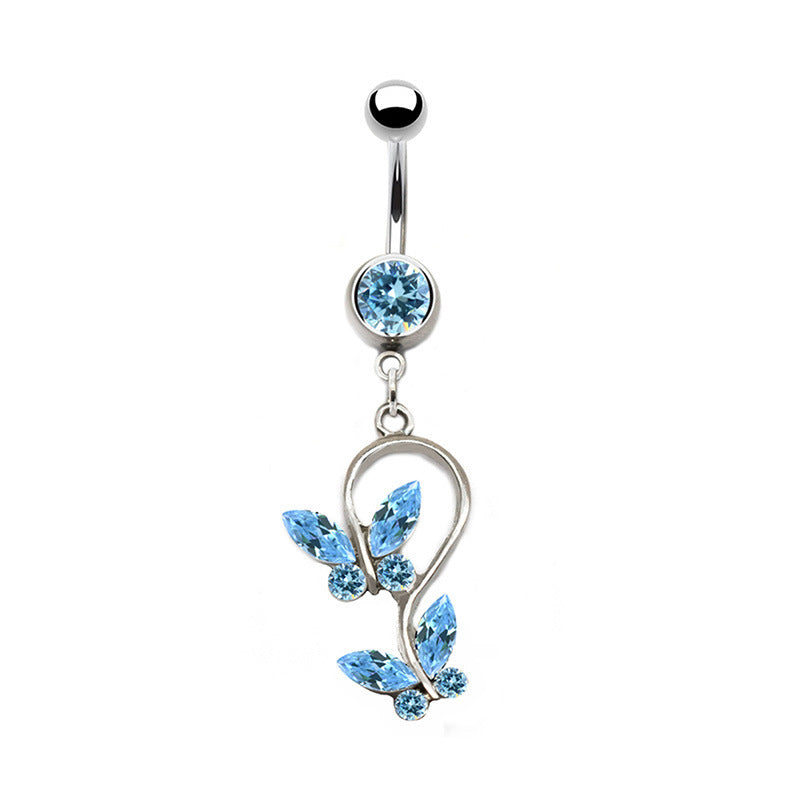 Elegant Butterfly Moon Zircon Belly Ring - Rose, White, Gold Plated Navel Jewelry