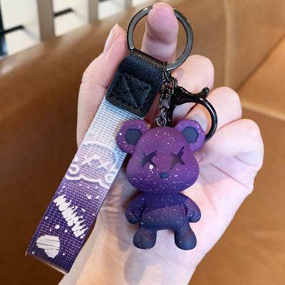 Colorful Chameleon Bear Resin Metal Keychain Pendant for Bags and Cars