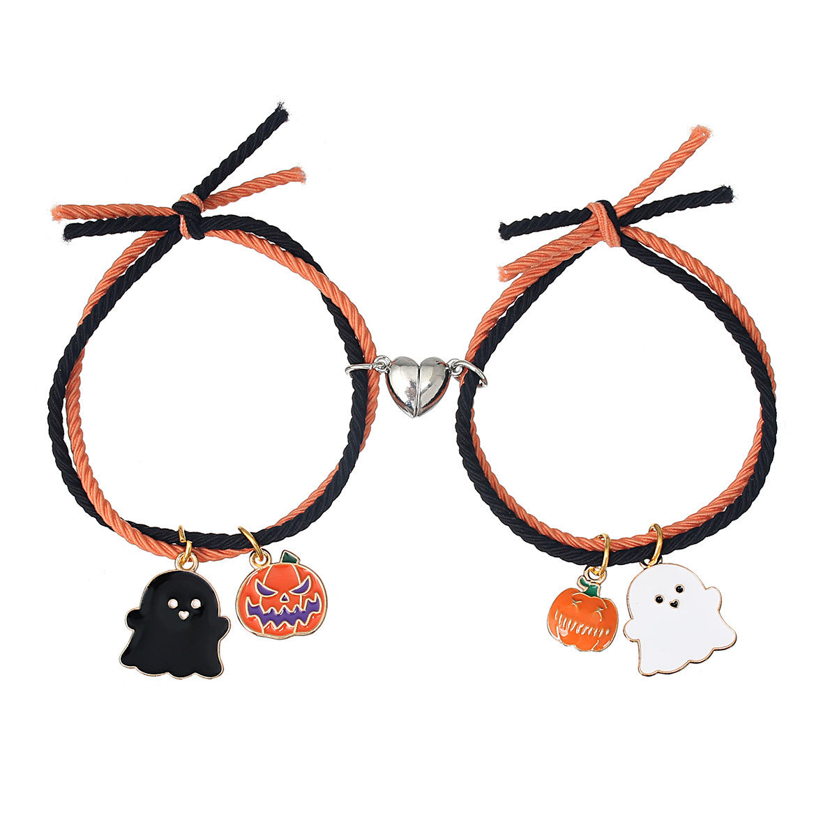 Halloween Pumpkin Ghost Stainless Steel Elastic String Couple Bracelets
