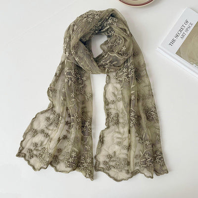 Women's Elegant Lace Embroidered Silk Scarf Shawl