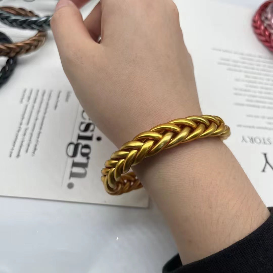 Silicone Braided Unisex Wristband with Gold Foil Accents