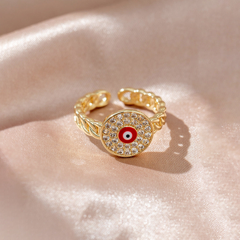 Minimalist Evil Eye Gold Plated Adjustable Ring