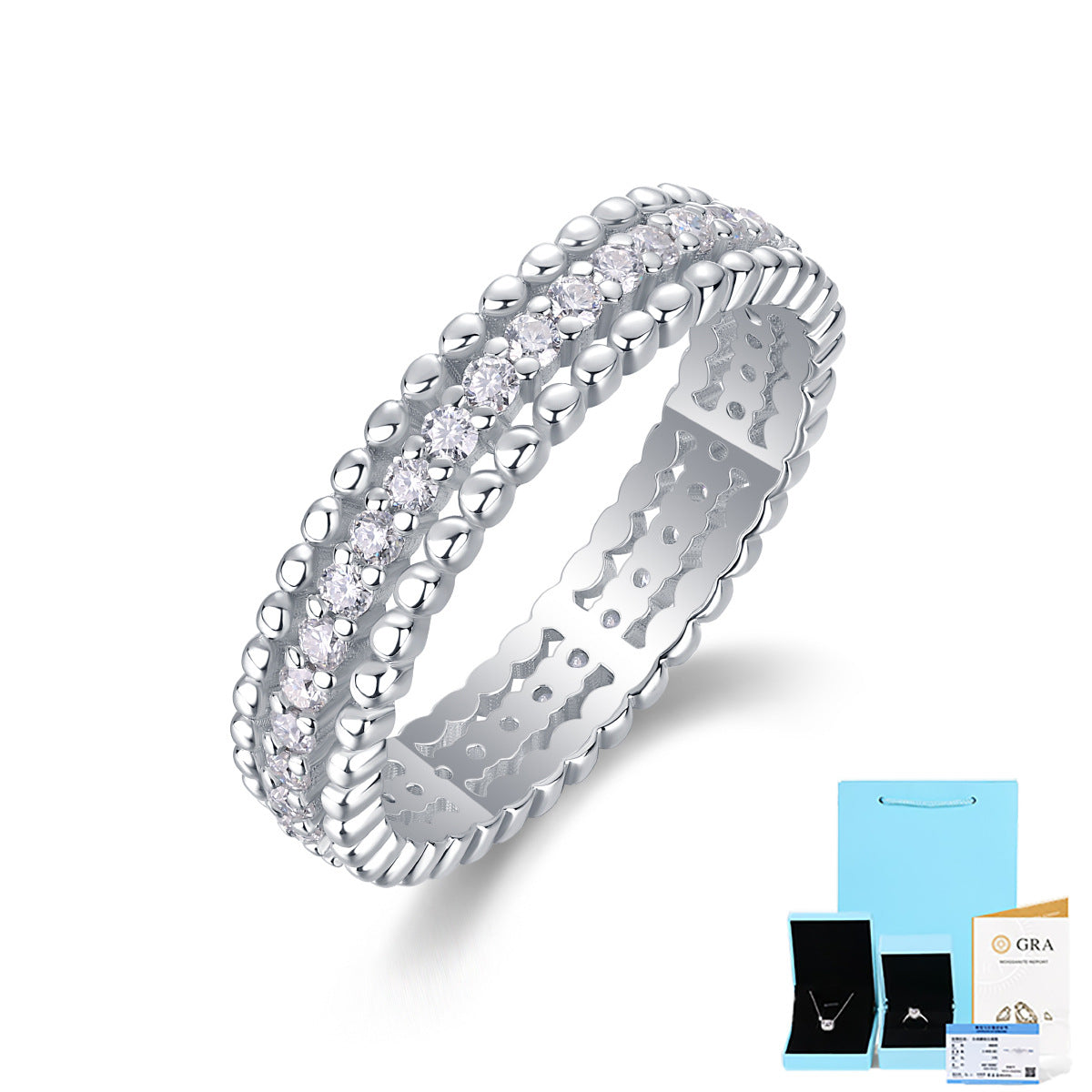 White Gold Plated Sterling Silver Moissanite Pave Set Ring