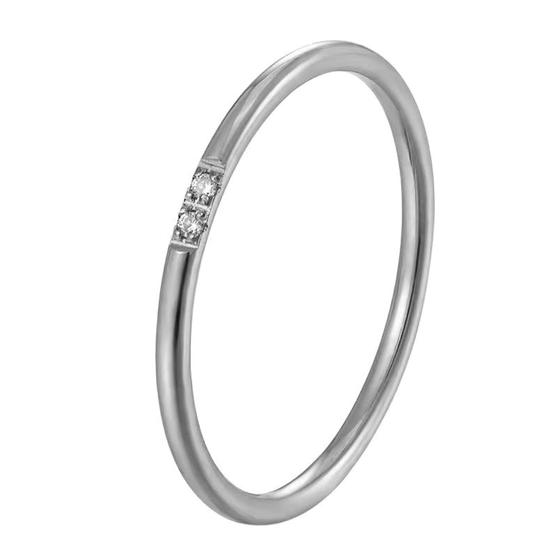 Minimalist Geometric Titanium Steel Zirconia Diamond Ring for Women