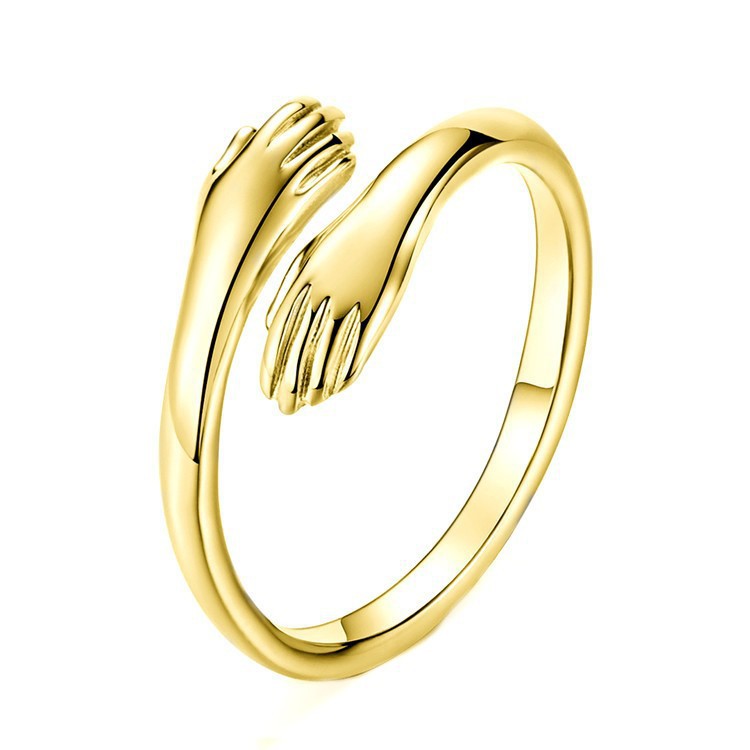 Simple Style Stainless Steel Open Hug Ring - 18k Gold Plated Couple Jewelry