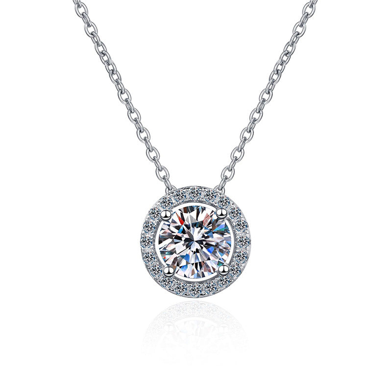 Sterling Silver Moissanite Zircon Pendant Necklace with Classic Round Design