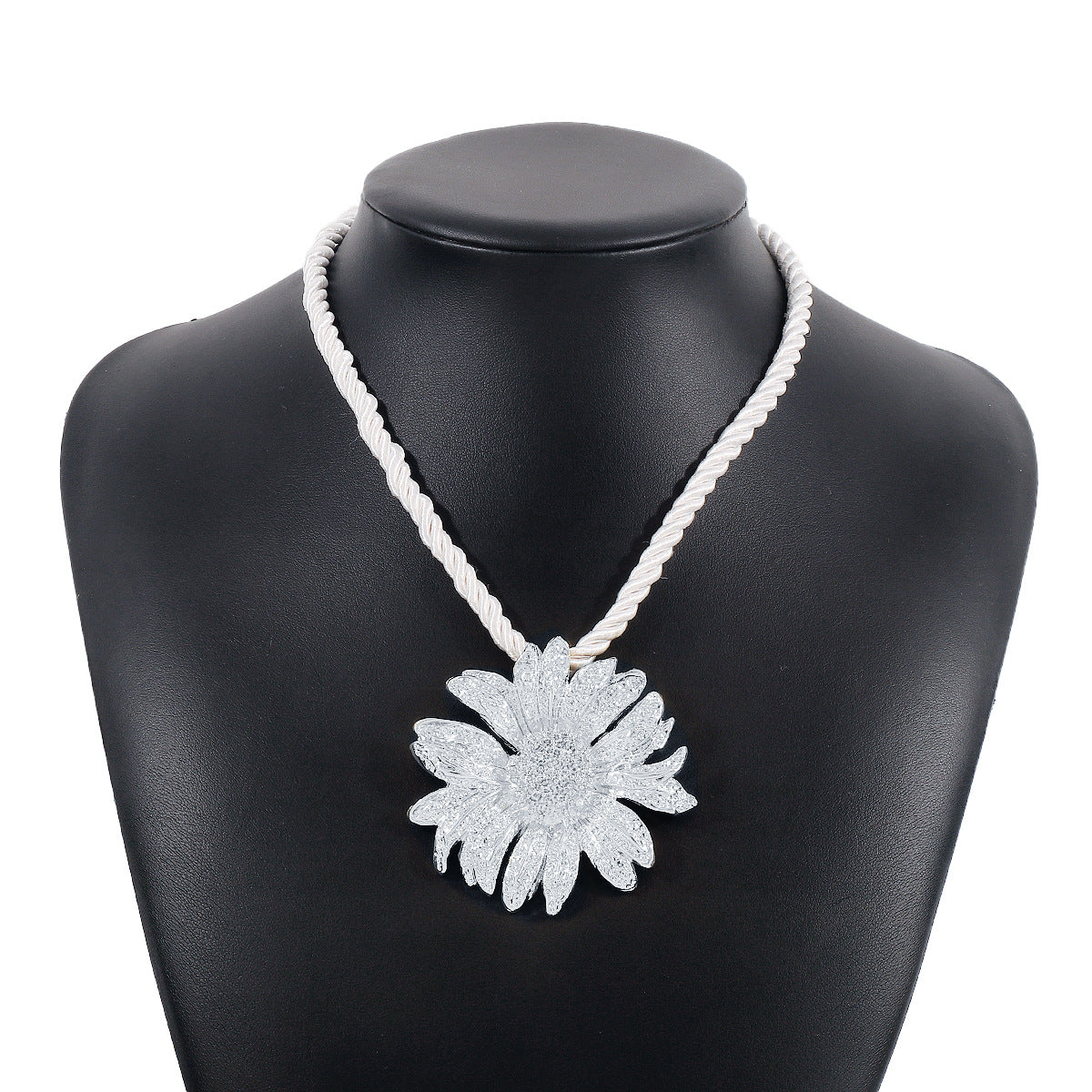 Vintage Sunflower Pendant Necklace and Earrings Set - Alloy Braid Rope Design