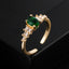 Emerald Green Double Layer Zircon Adjustable Open Ring - Fashion Geometric Copper Gold Plated Design