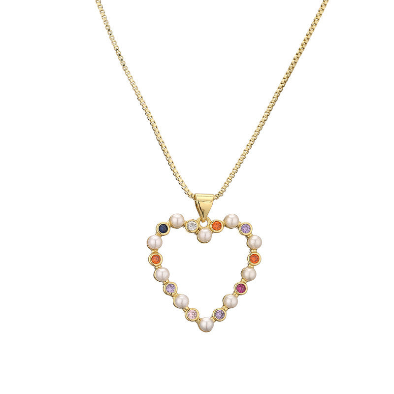 Devil's Eye Heart Shaped Zircon Pendant Necklace in Gold Plated Copper