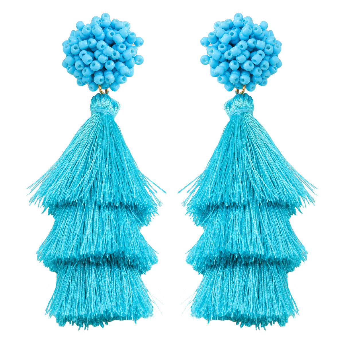 Pair of Cute Flower & Ocean-Themed Beaded Tassel Drop Earrings