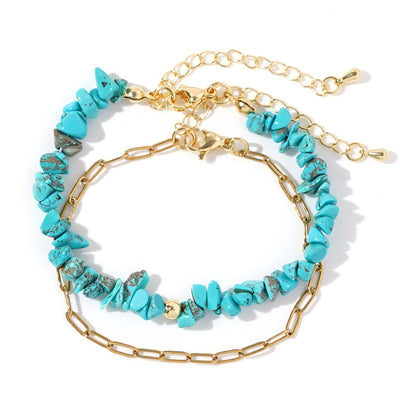 Bohemian Geometric Turquoise Copper Chain Bracelet Set