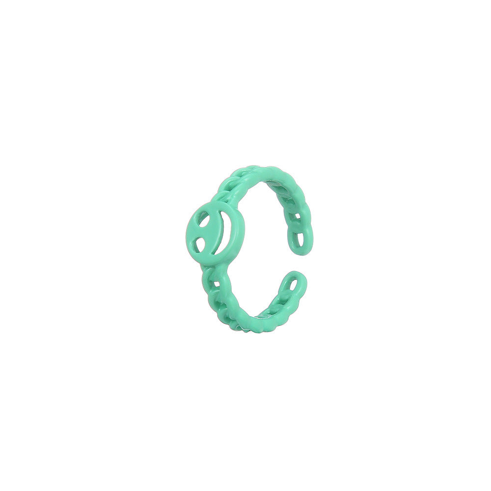 INS Style Geometric Alloy Adjustable Smiley Face Ring for Women