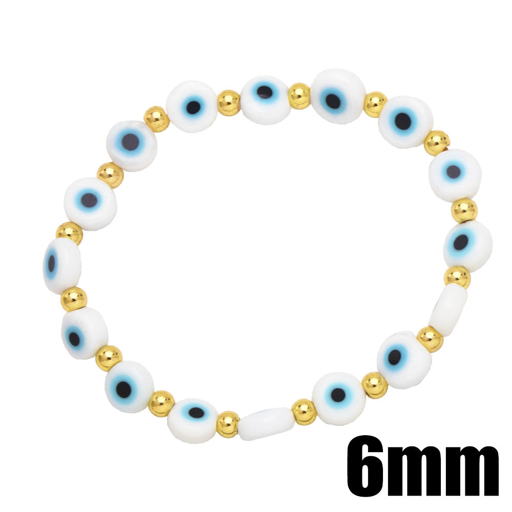 Fashion Resin Evil Eye Copper Bracelet - Colorful 6mm Beaded Lucky Charm