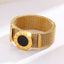 Titanium Steel Roman Numeral Black Shell Ring with Gold Mesh Strap Design