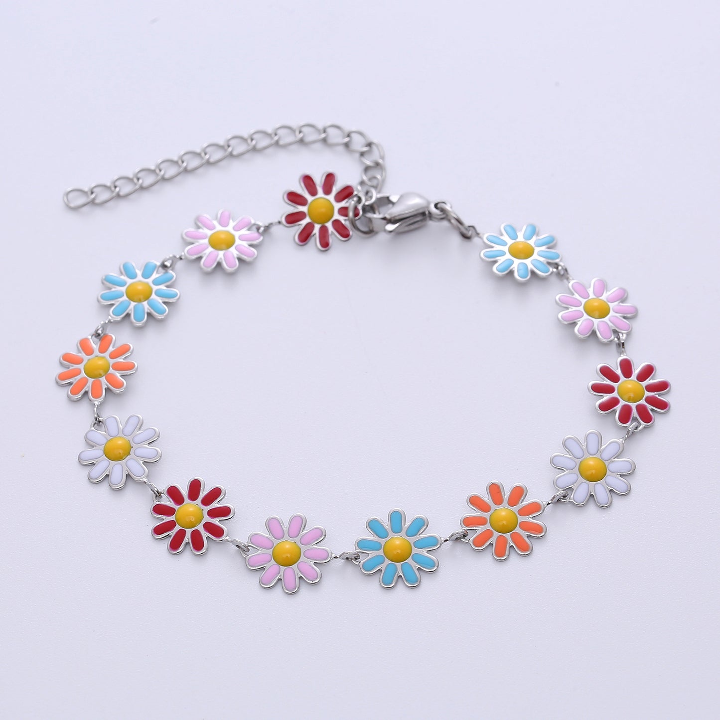 Bohemian Daisy Stainless Steel Epoxy Bracelet