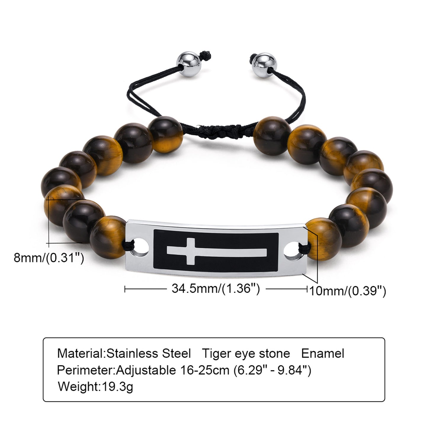 Fashion Agate Cross Beaded Bracelet with Stainless Steel and Tiger Eye Stones