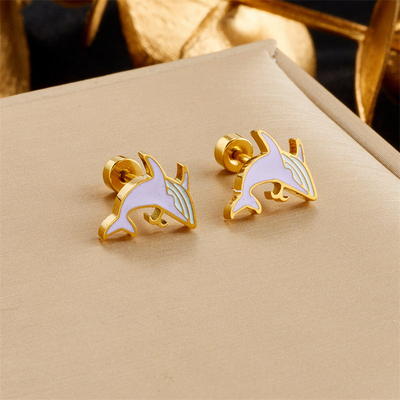 1 Pair Cute Retro Animal Titanium Steel Patchwork Ear Studs