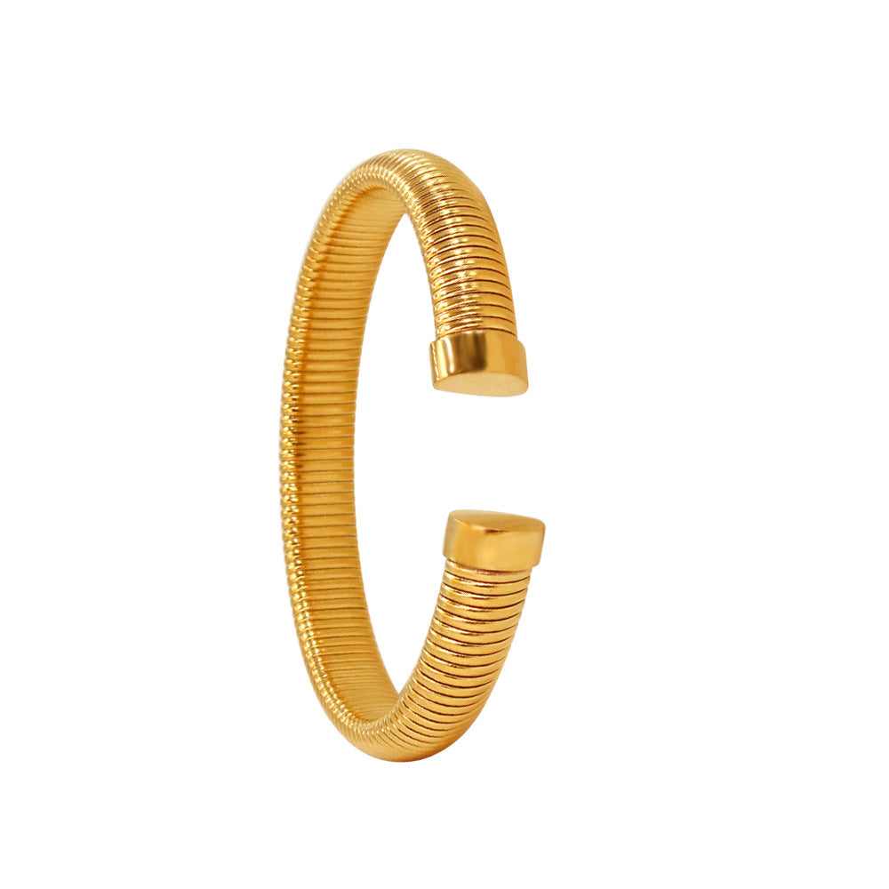 18K Gold Plated Stainless Steel C-Shaped Open Bangle Bracelet for Women