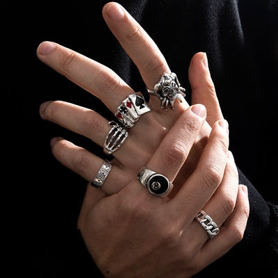 Creative Punk Skull Joker Ring Set - Double Chain & Statement Pieces