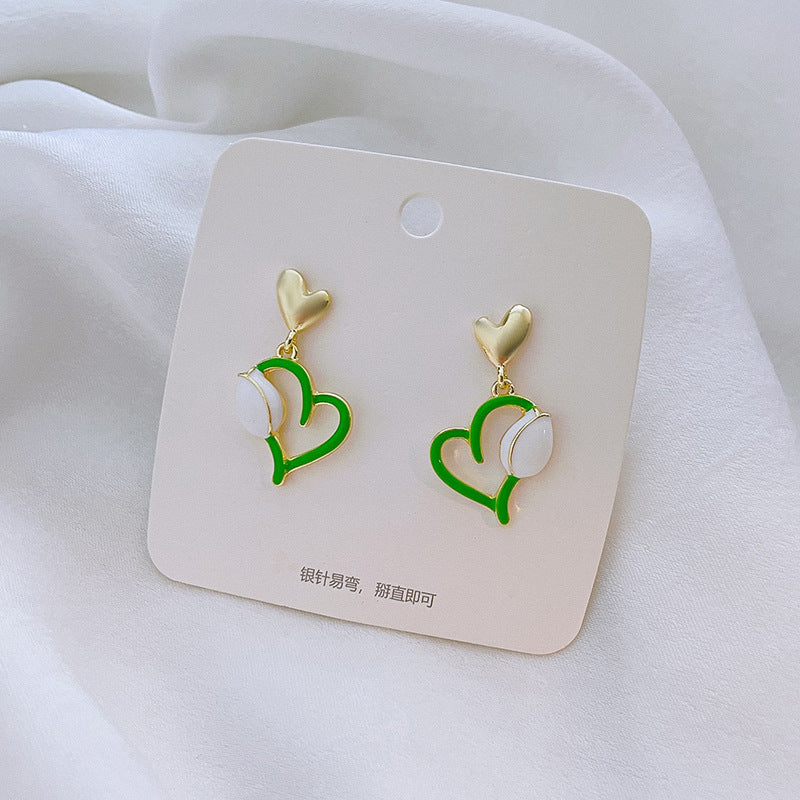 1 Pair Fairy Style Sweet Leaf Flower Spray Paint Inlay Imitation Pearl Alloy Opal Zircon Earrings