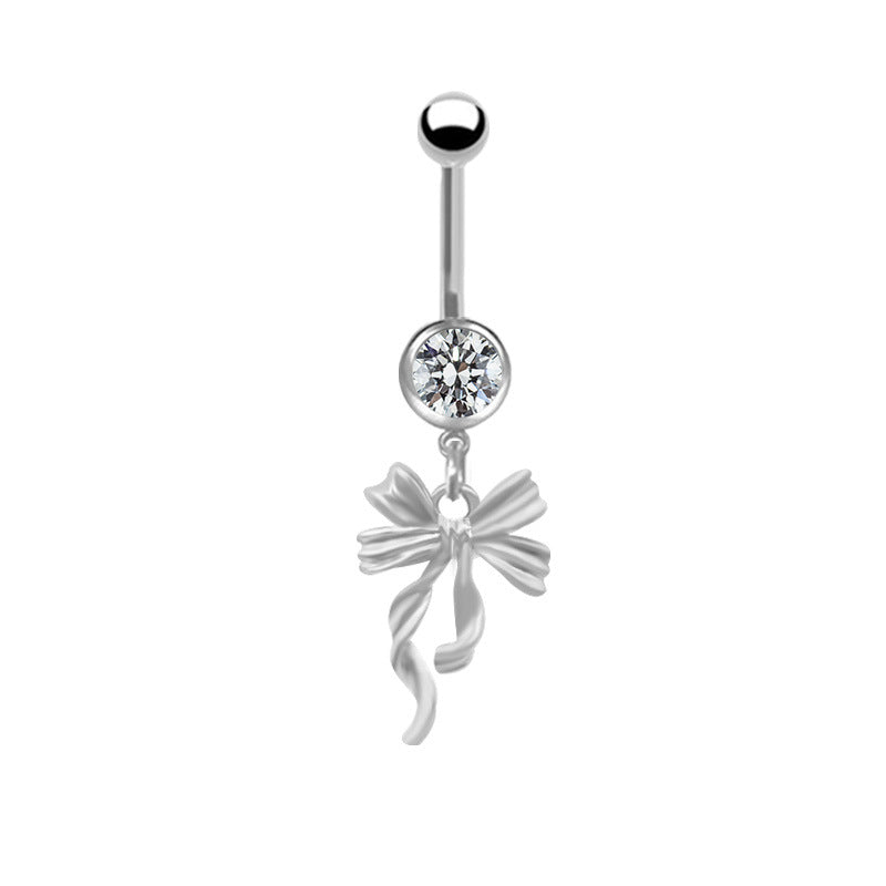 Elegant Bow Knot Belly Ring - 316 Stainless Steel with Rhinestones and Gold Plating