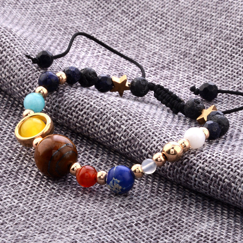 Unisex Natural Stone Star and Planet Beaded Bracelet